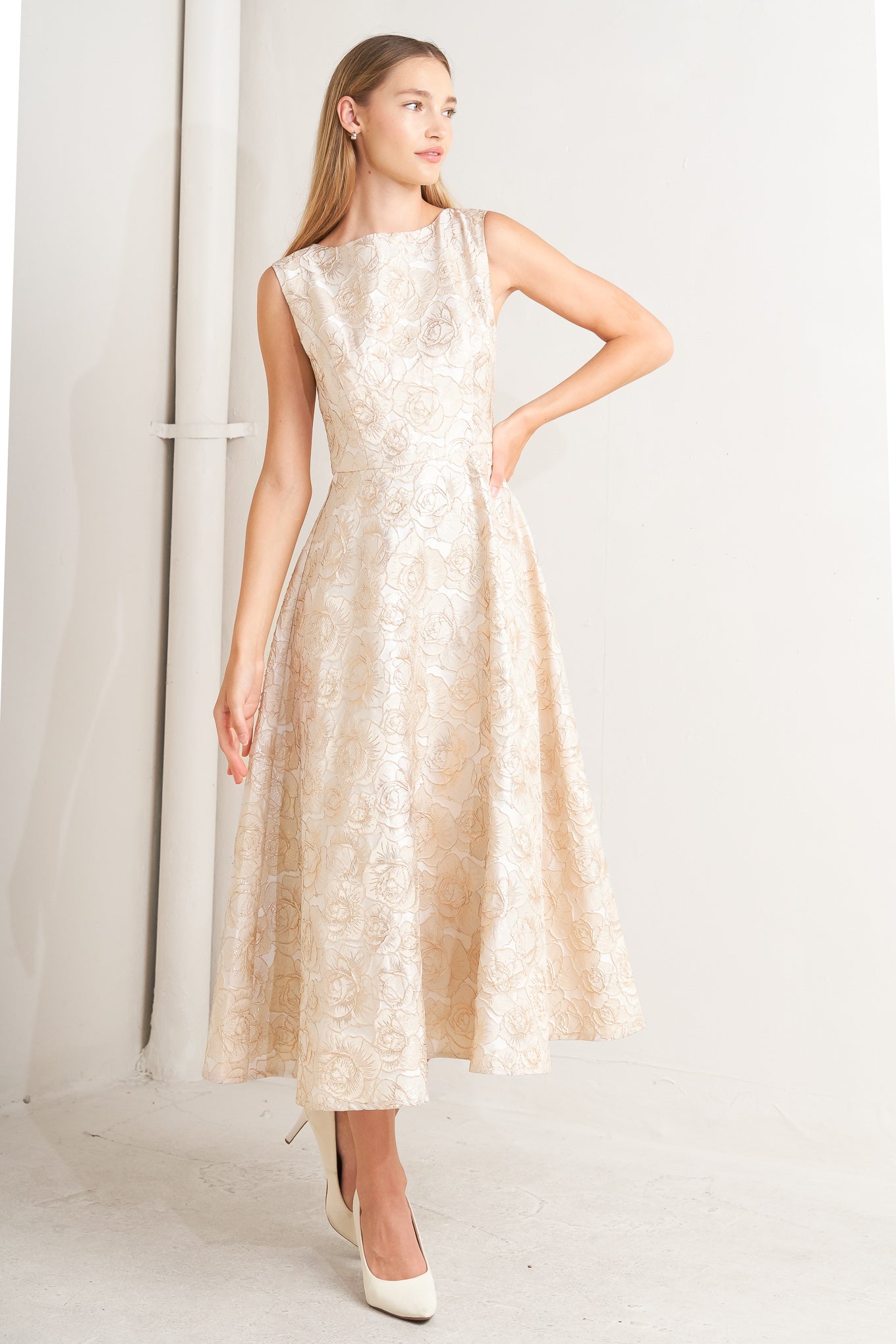 GILDED ROSE WOVEN MIDI DRESS Flying Tomato